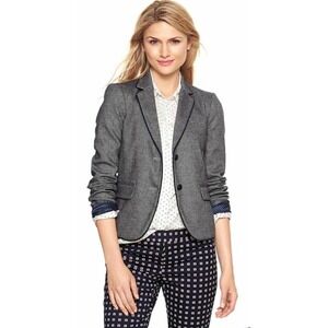 Gap The Academy Blazer Womens 6 Tall Grey Navy Elbow Patches Piped Trim Crest